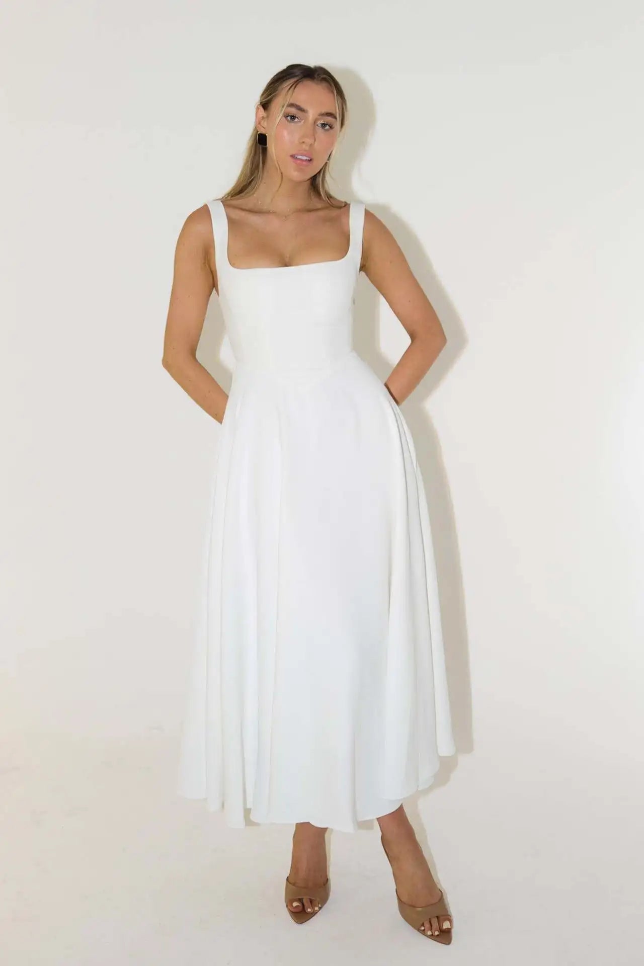 Women's Dresses New Simple Sexy Solid Color Straps Dress Ladies Temperament Multicolor Slim Midi Dresses Party Gowns 2025