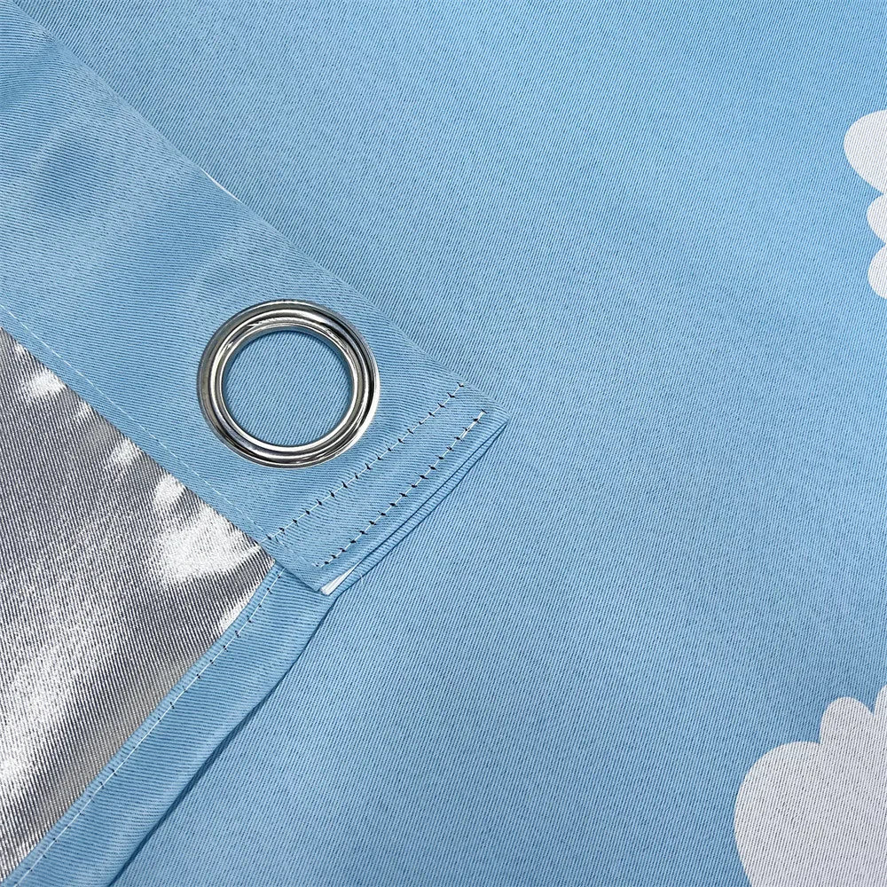 Blue Cartoon Curtains for Kids Bedroom Cloud Printed Curtains for Living Room Nursery Room Semi-Blackout Window Panel Drapes