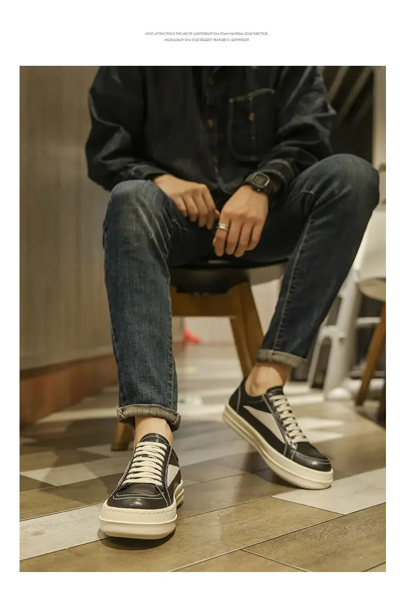 Shoes Leather Platform Sports Casual Shoes Black and White Retro Chalkboard Shoes Men's Boots Outdoor 2025 New Men's Shoes
