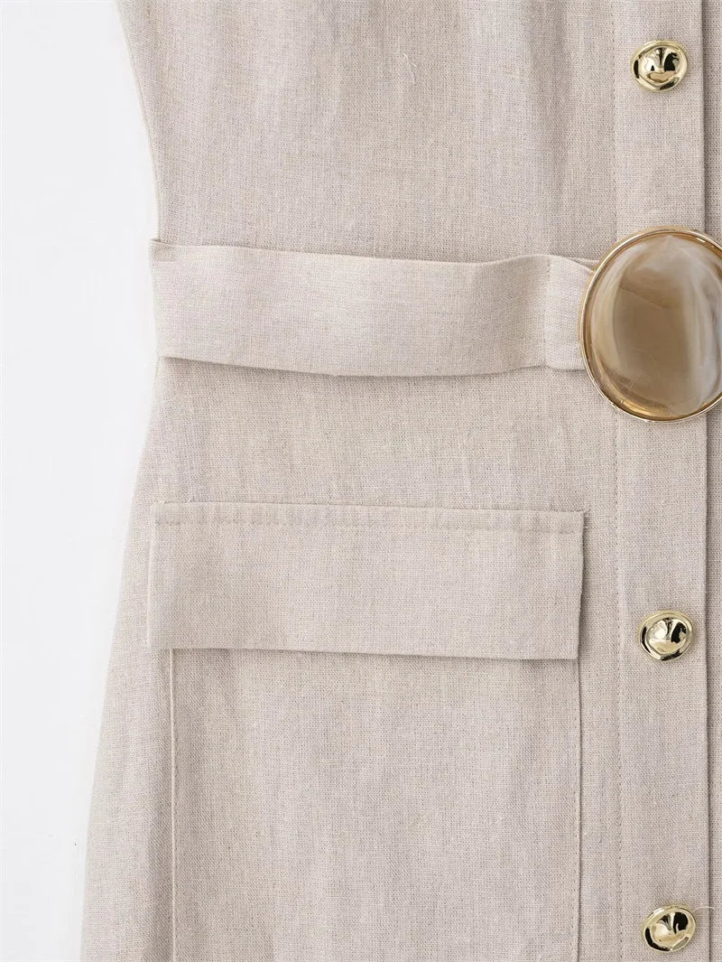 Women's Dresses 2025 New Linen Blend Button Trim Midi Skirt Elegant and chic women's long dress