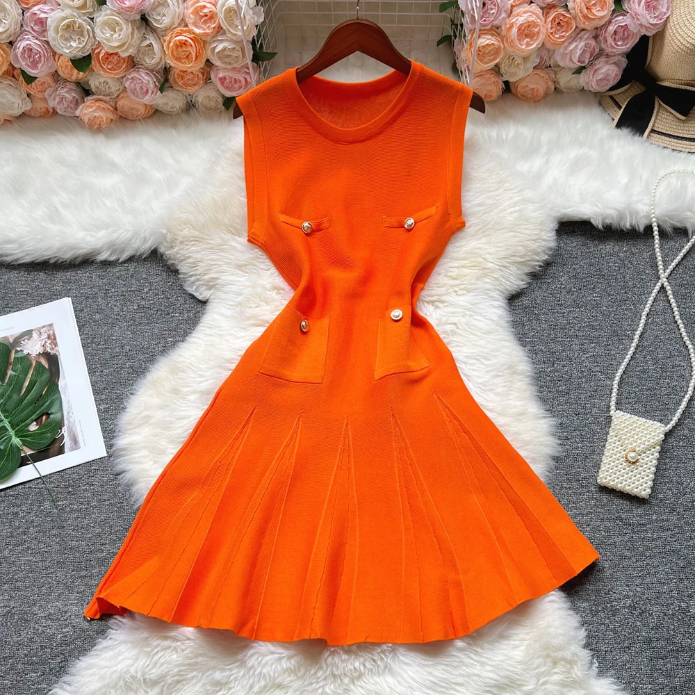 YuooMuoo Chic Fashion 2025 Summer Pleated Short Dress Women O-neck Slim Waist A-line Party Dress Streetwear Lady Outfits Vestido
