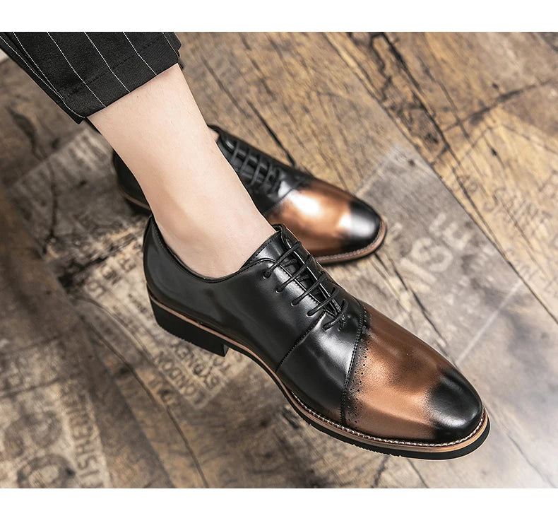 Shoes for men shoes leather shoes business dress shoes all-match casual shock-absorbing wear-resistant footwear black Plus