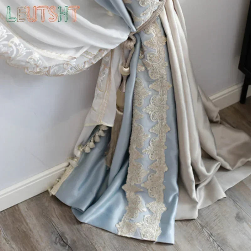 French Curtains for Living room window windbreak Light Luxury High-end Shiny Fabric Pattern High-precision Lace Curtains Window