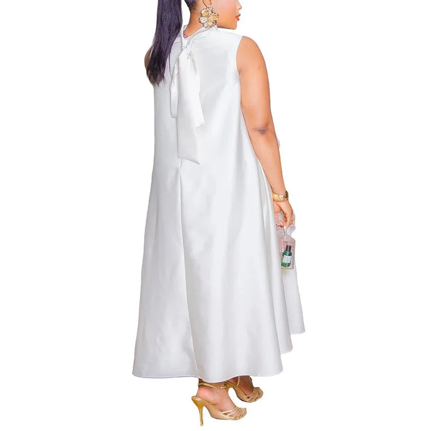 Elegant Dresses for Woman 2025 New O Neck Sleeveless Floral Decorate Straight Ankle Length Fashion Ladies Birthday Party Dress