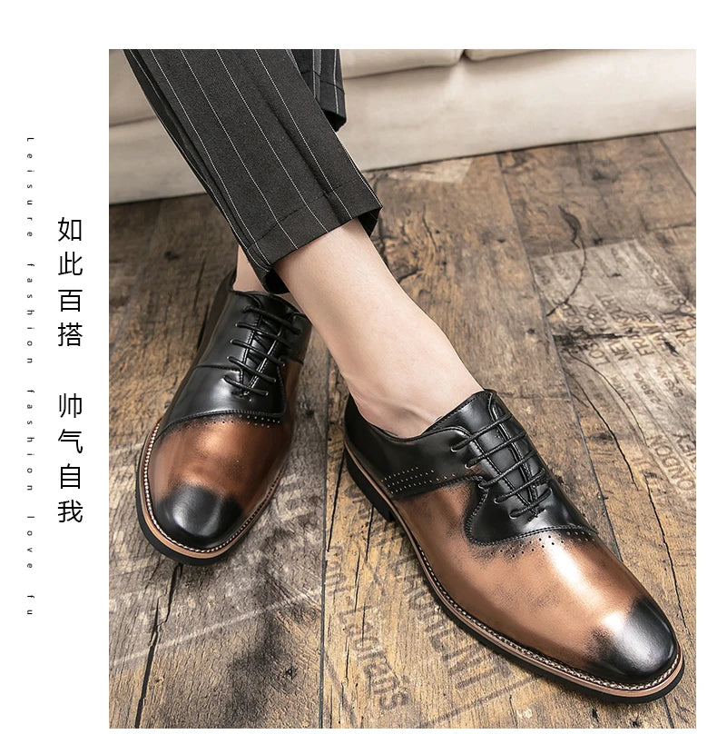 Shoes for men shoes leather shoes business dress shoes all-match casual shock-absorbing wear-resistant footwear black Plus