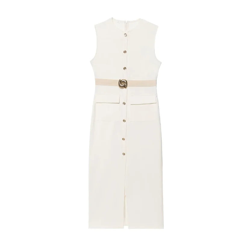 Women's Dress Black Long Dresses Spring Summer 2025 Button Up Sleeveless Sundress Vestidos Elegant Casual Women's Dresses