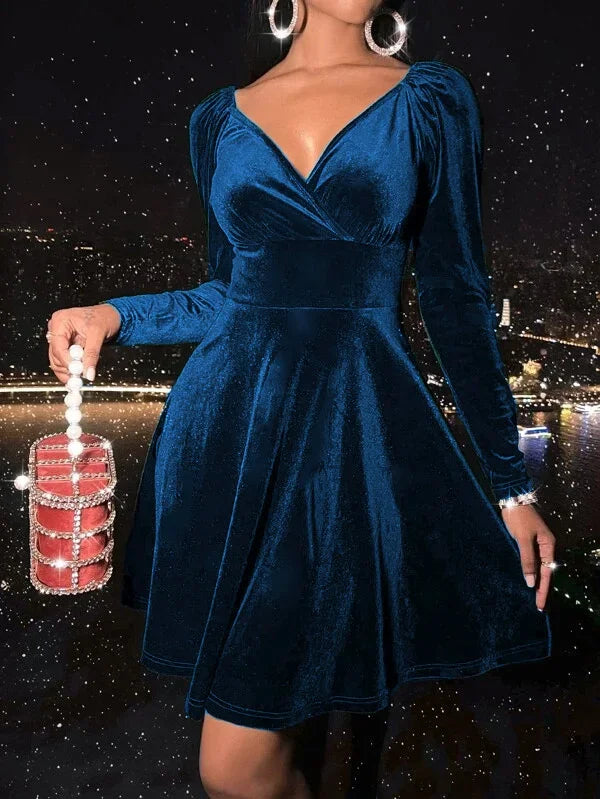 Dresses for Women 2025 Autumn Black Long Sleeve Women Dress Elegant V-Neck Slim A-LINE Dress Women Vestidos De Verano Mujer Q40