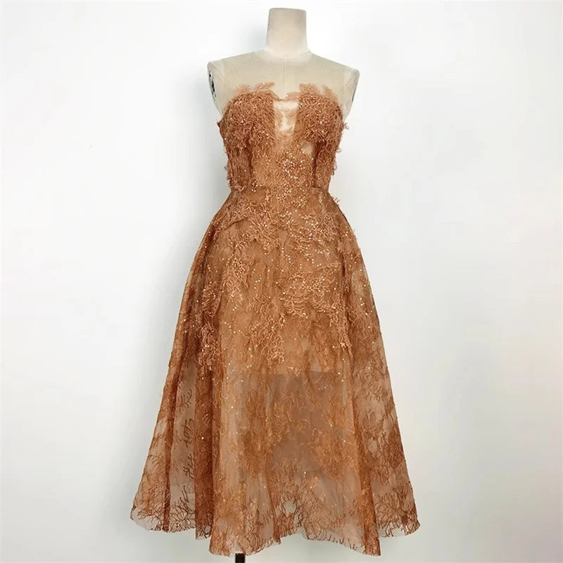 Womens dresses New lace flower sleeveless long dresses for summer 2025 Sexy backless  party dresses transparent Evening dresses