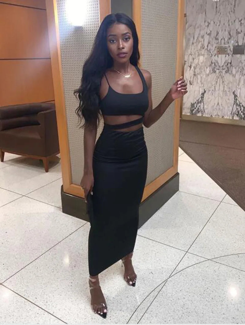 Women Dress Elegant Long Dresses Party Night Dress Women Dresses Woman Female Clothing Sexy Pleated Hollowout Two-piece Dress