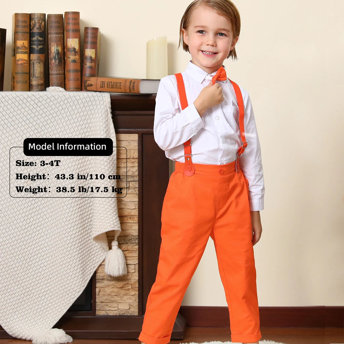 Baby Boy Suit for Kids Easter Gentleman Suspender Formal Wedding Dress Toddler Halloween Outfit White Orange Photography Clothes