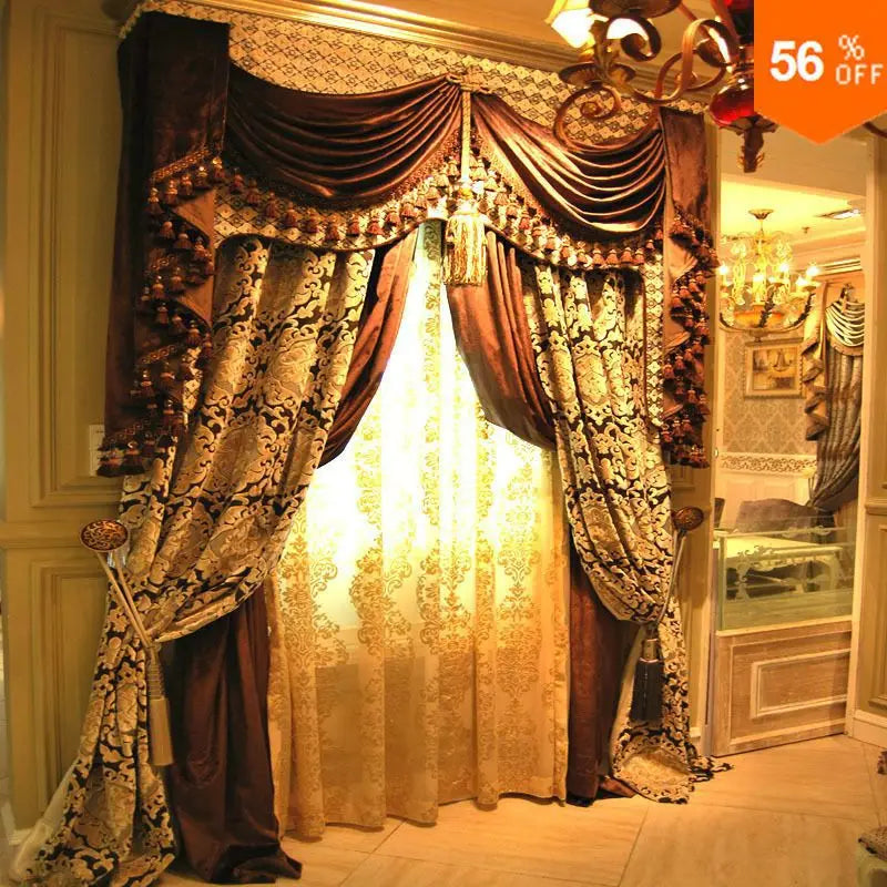 Rod Valance Curtain Door Blinds Window Golden Design Sheer Tulle Draperies Blackout Gold Super Luxury Curtains For Living Room