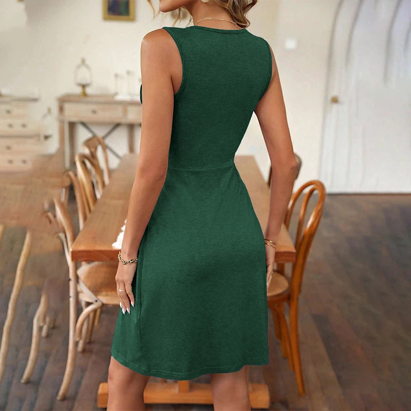 Elegant Party Women's Dresses 2024 Slimming Dress Summer Sexy Hottie Knitted Fabric Folds Fashionable Sleeveless Casual Clothing