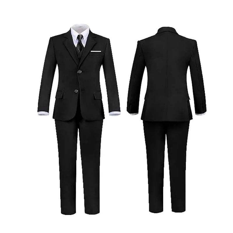 Child 4 Pieces Jacket Vest Pants Tie Black 007 Photograph Suit Gentleman Kids Skinny Piano Dress Boys Host Evening Party Costume