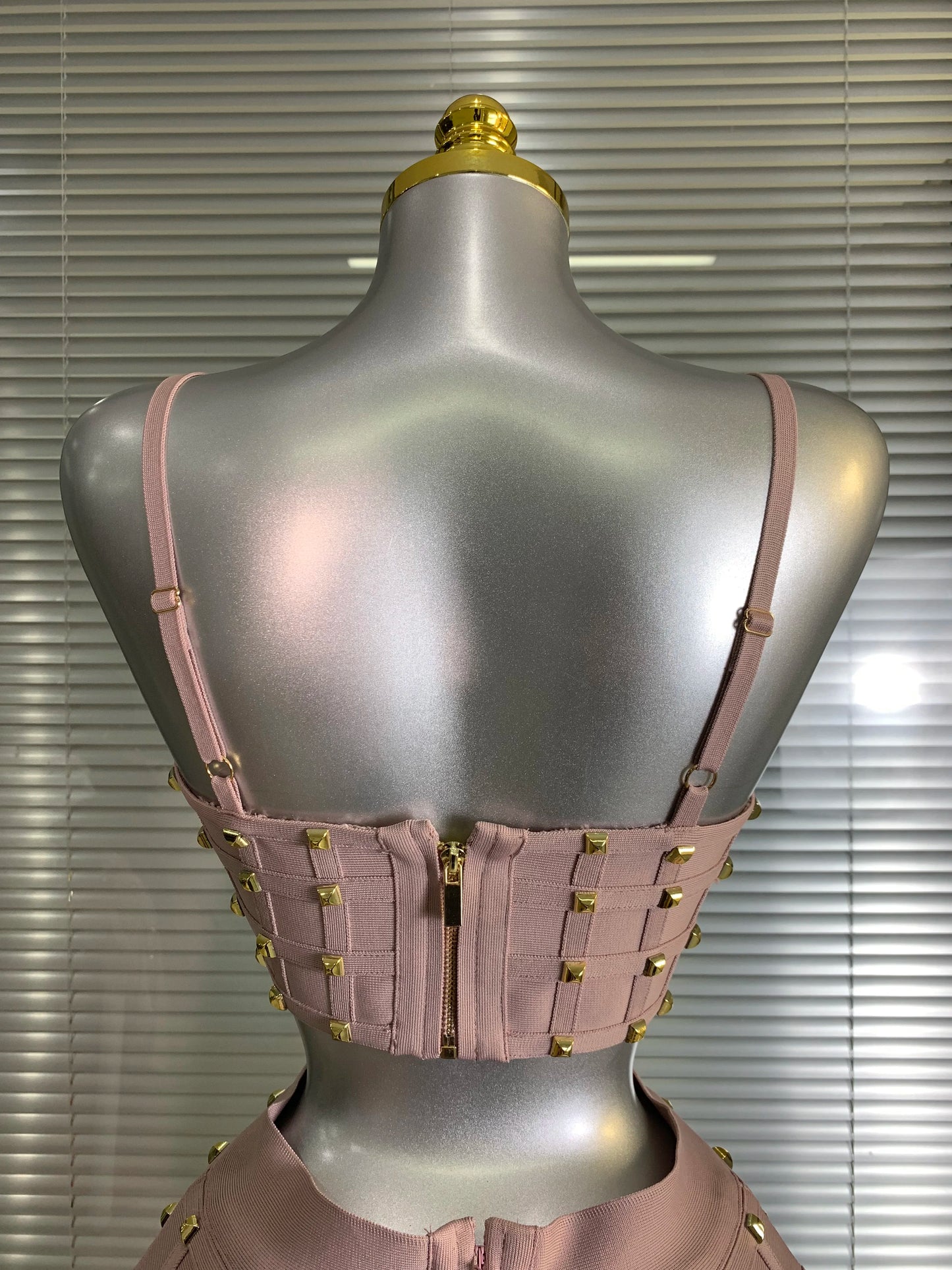 Summer New 2025 Women Sexy Pink Rivet Bandage Two Piece Set Celebrity Evening Party Skirt Suits