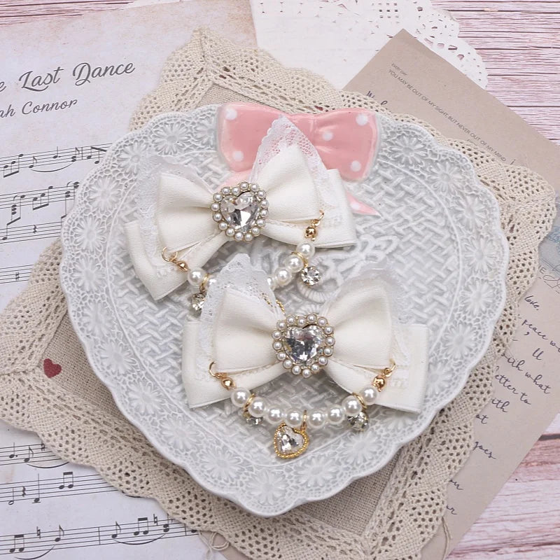 Accessories for Women Pearls Rhinestone Bow  Hair Clips for Women Bowknot Handmade Baroque Lolita Party Jewelry Gifts Y2K Girl