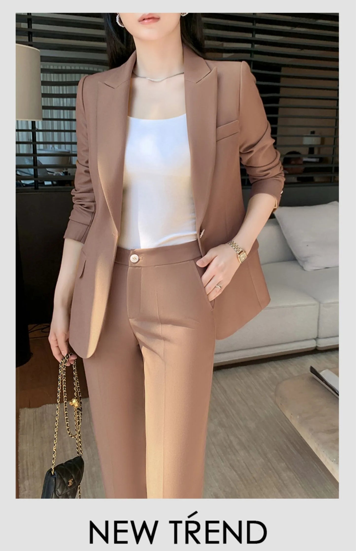 Fashion New Women Vintage Formal Solid Pantsuit Elegant Chic Blazer Coat Straight Pants Outfits Female Interview Two Pieces Set