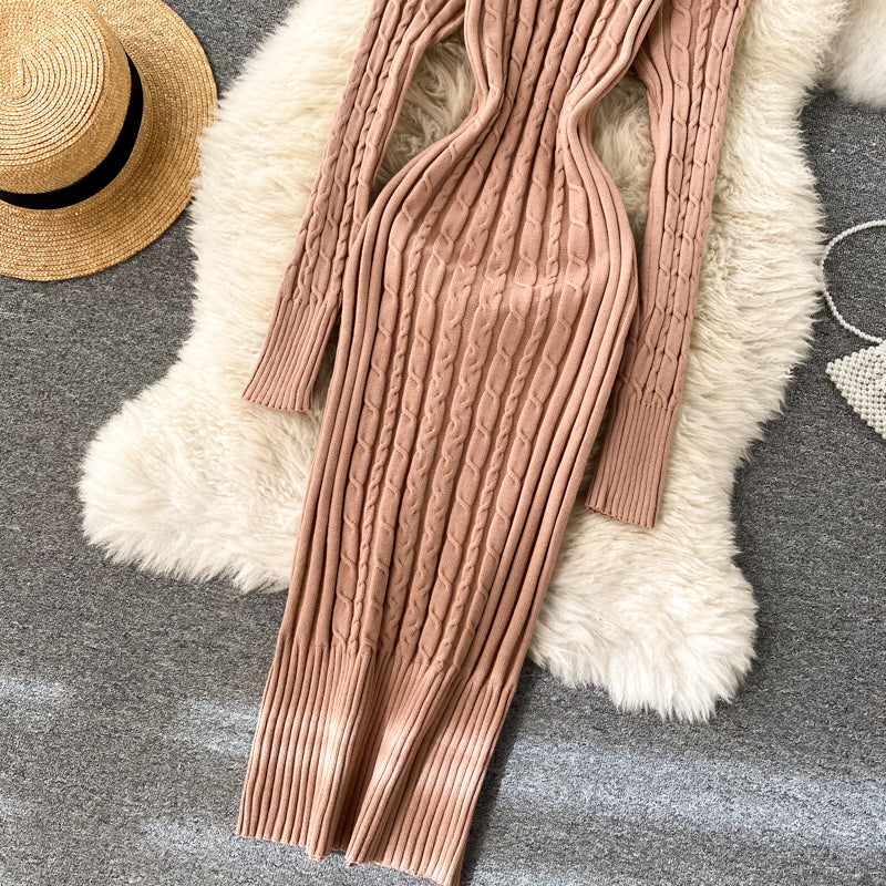 Seoulish Autumn Winter Twist Women's Wrap Knitted Dresses Long Sleeve Sheath Knitwear Office Bodycon Dress Female 2025 New