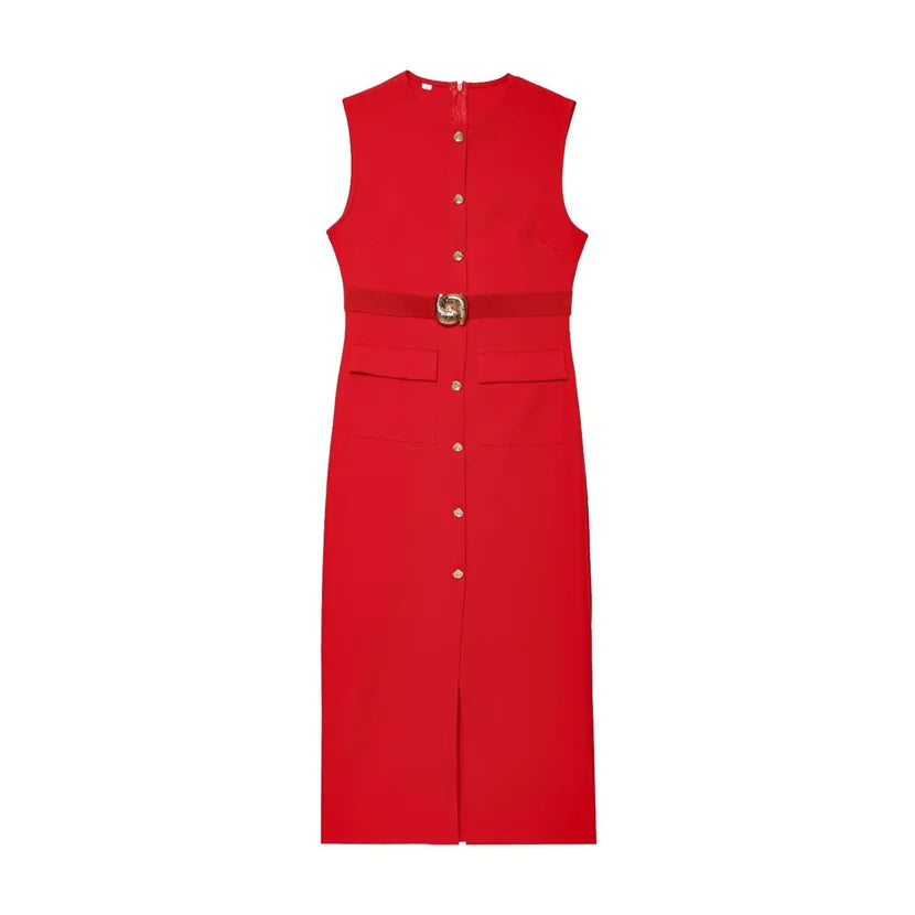 Women's Dress Black Long Dresses Spring Summer 2025 Button Up Sleeveless Sundress Vestidos Elegant Casual Women's Dresses