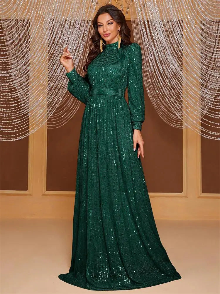 DEERVEADO Evening Dresses Woman Elegant A Line High Neck Full Sleeves Formal Occasion Party Dresses Evening Gowns