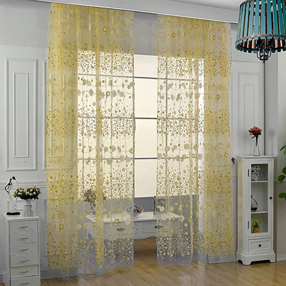 200X100cm Floral Pattern Window Curtain Summer Transparent Room Decor Window Screening Door Curtains Drape Panel Sheer Tulle