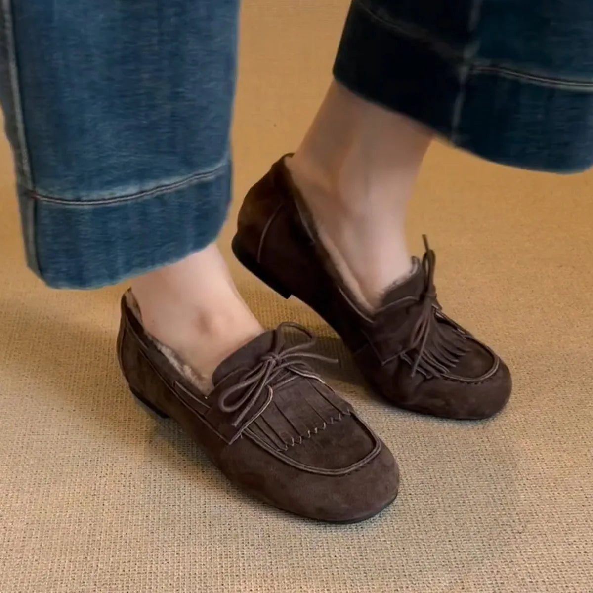 Boots for Women 2025 Hot Sale Warm Women's Flats Daily Casual Flats Women Bow Tie Fringe Round Toe Soft Bottom Boots Ladies