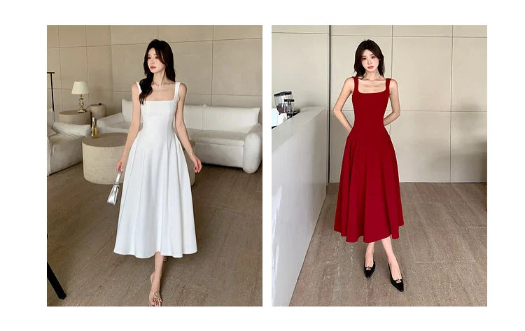 Women's Elegant Red Evening Dresses Sleeveless Wedding Guest Dress Spaghetti Strap A-Line White Party Female Prom gown Vestidos