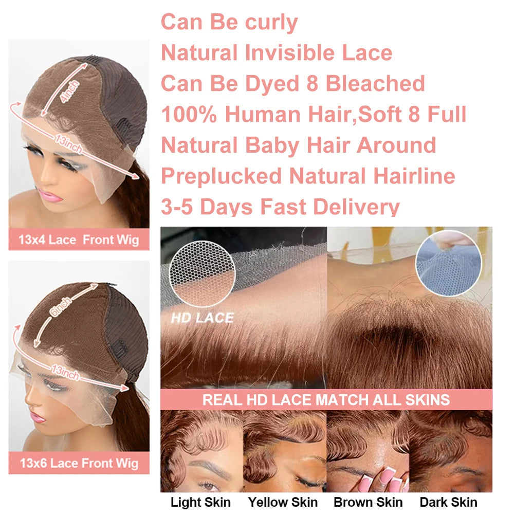 Deep Curly Human hair Wigs Chocolate Brown 13x4 13x6 Hd Lace Frontal Wig Colored Water Wave Lace Front Wig For Women 30 36 Inch