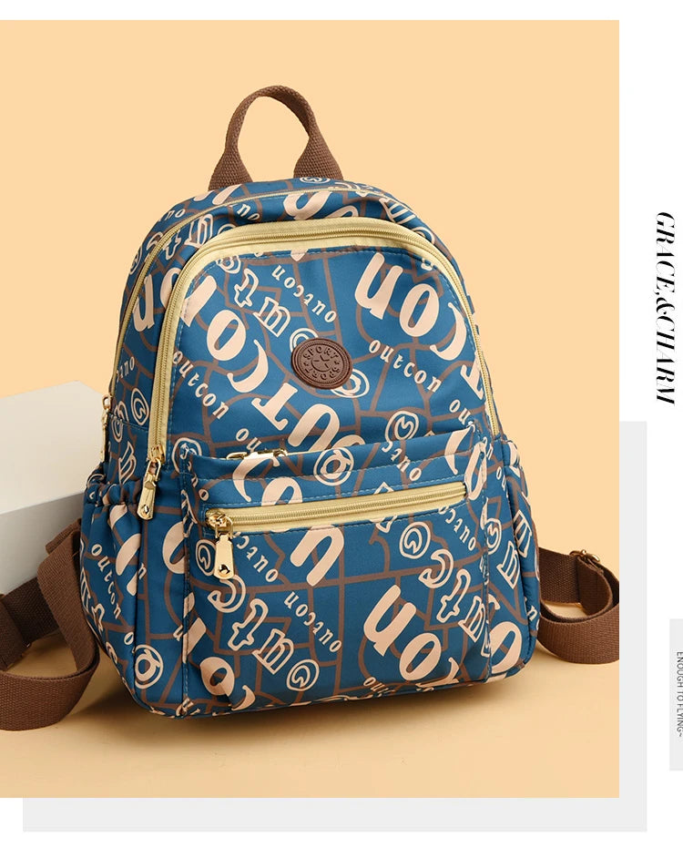 School Bag Women's Oxford Cloth Printed Casual Backpack Fashionable Large Capacity Lightweight Travel Versatile Backpack Backpac