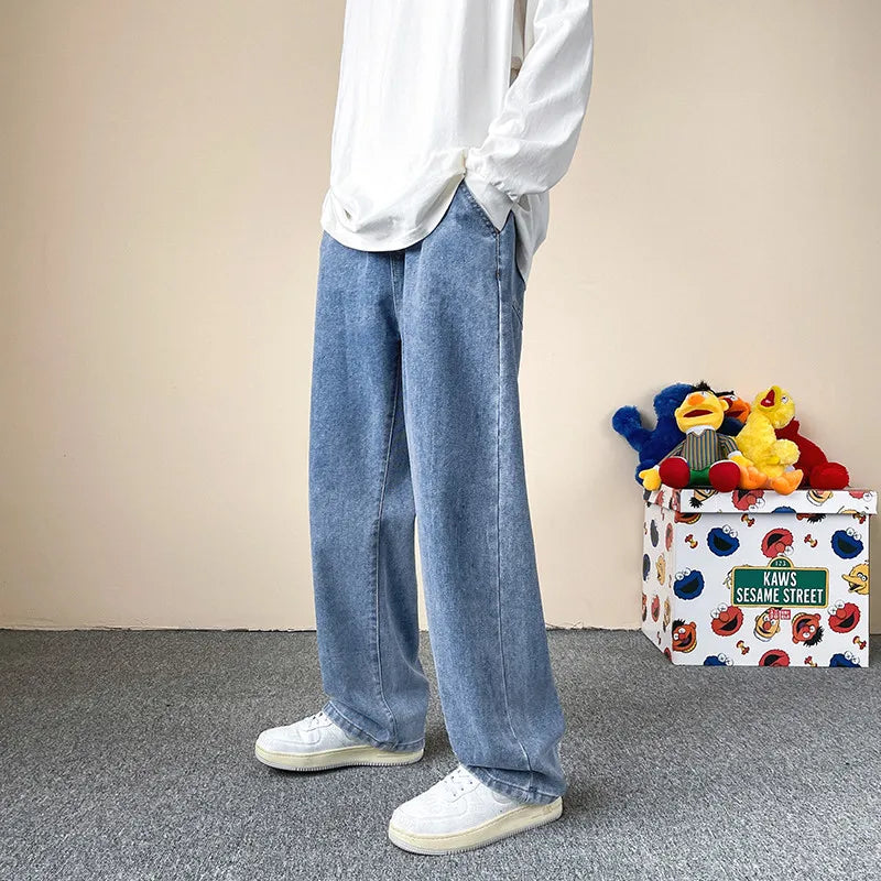 Jeans men's four-season new mopping straight loose wide legs trendy casual handsome comfortable trousers