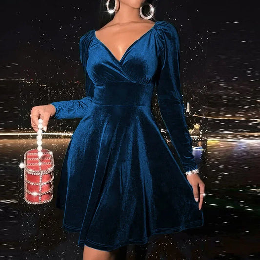 Dresses for Women 2025 Autumn Black Long Sleeve Women Dress Elegant V-Neck Slim A-LINE Dress Women Vestidos De Verano Mujer Q40