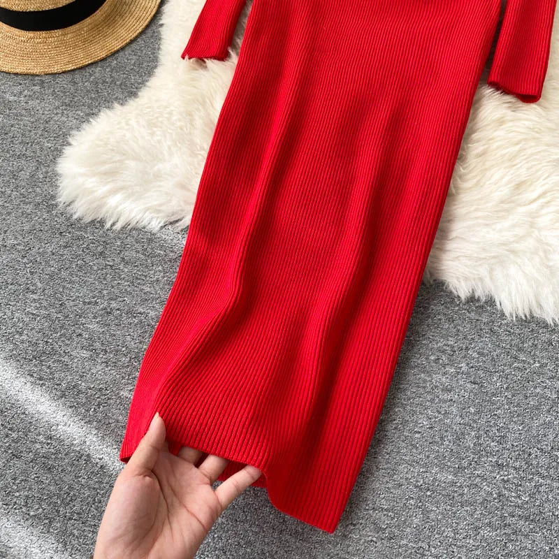 Dresses For Women 2026 Sexy Strapless Ribbed Knitted Bodycon Dress Women Winter Long Sleeve Midi Sweater Dress Clothes