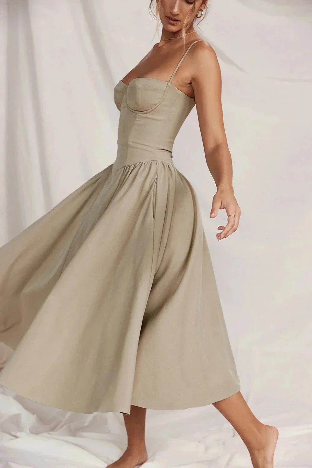 New Suspender Slim Backless Midi Dress Women Elegant Sleeveless Solid Large Hem A Line Dresses Summer Female Party Evening Robes