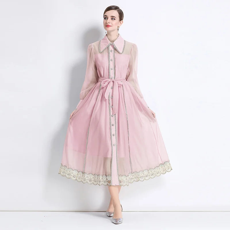 Dresses for Women Fashion Long Sleeve Turn Down Collar Women Dress White Sashes A-LINE Dress Women Vestidos De Verano Mujer Q337