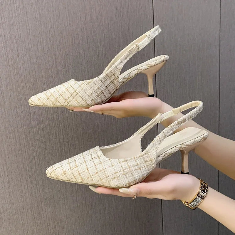 Sea Salt Blue Pointed High Heel Sandals for Women Back Hollow Half Headed Single Shoes Fashion Versatile Casual Shoes