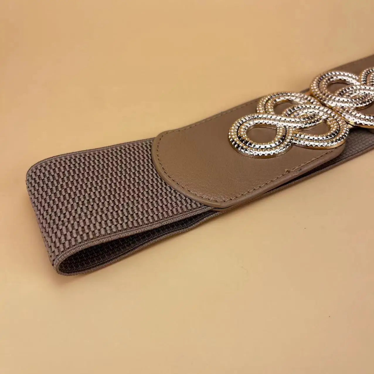 Womens Wide Elastic Belt Stretch Leather Belt Gold Buckle Belts for Dress S-XXL