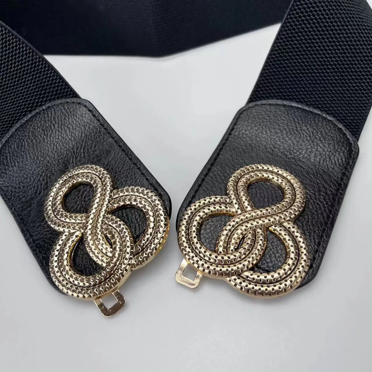 Womens Wide Elastic Belt Stretch Leather Belt Gold Buckle Belts for Dress S-XXL