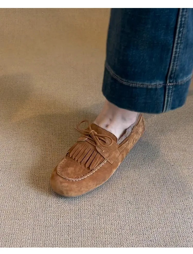 Boots for Women 2025 Hot Sale Warm Women's Flats Daily Casual Flats Women Bow Tie Fringe Round Toe Soft Bottom Boots Ladies