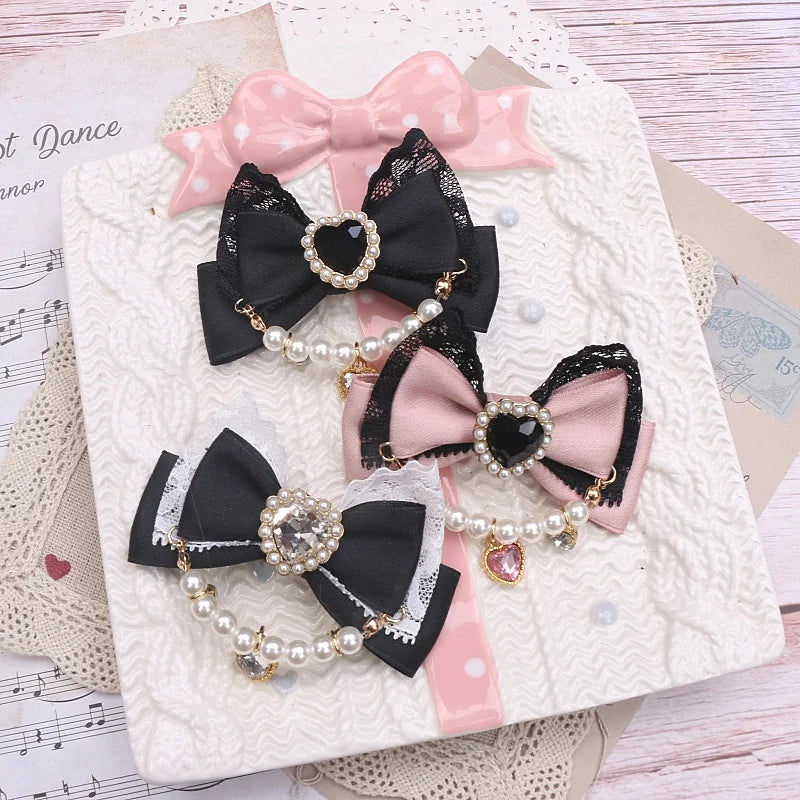 Accessories for Women Pearls Rhinestone Bow  Hair Clips for Women Bowknot Handmade Baroque Lolita Party Jewelry Gifts Y2K Girl