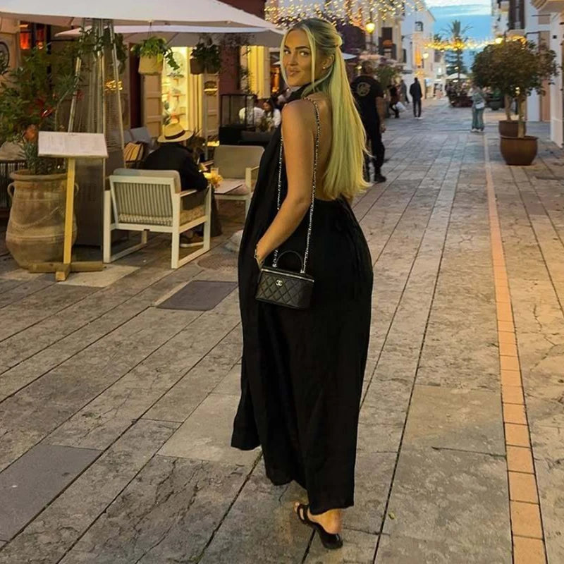 Dresses Summer Women's 2025 New Neck-Hanging Elegant Long Holiday Dress Women Street Chic Youth Loose Fashion Dress