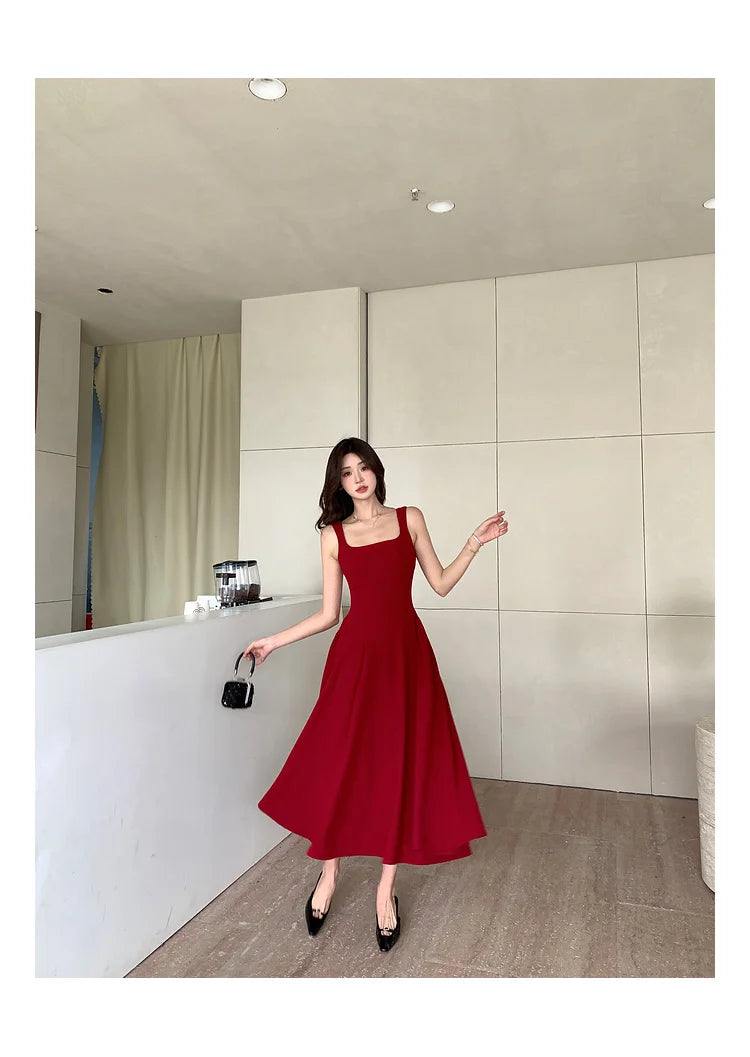 Women's Elegant Red Evening Dresses Sleeveless Wedding Guest Dress Spaghetti Strap A-Line White Party Female Prom gown Vestidos