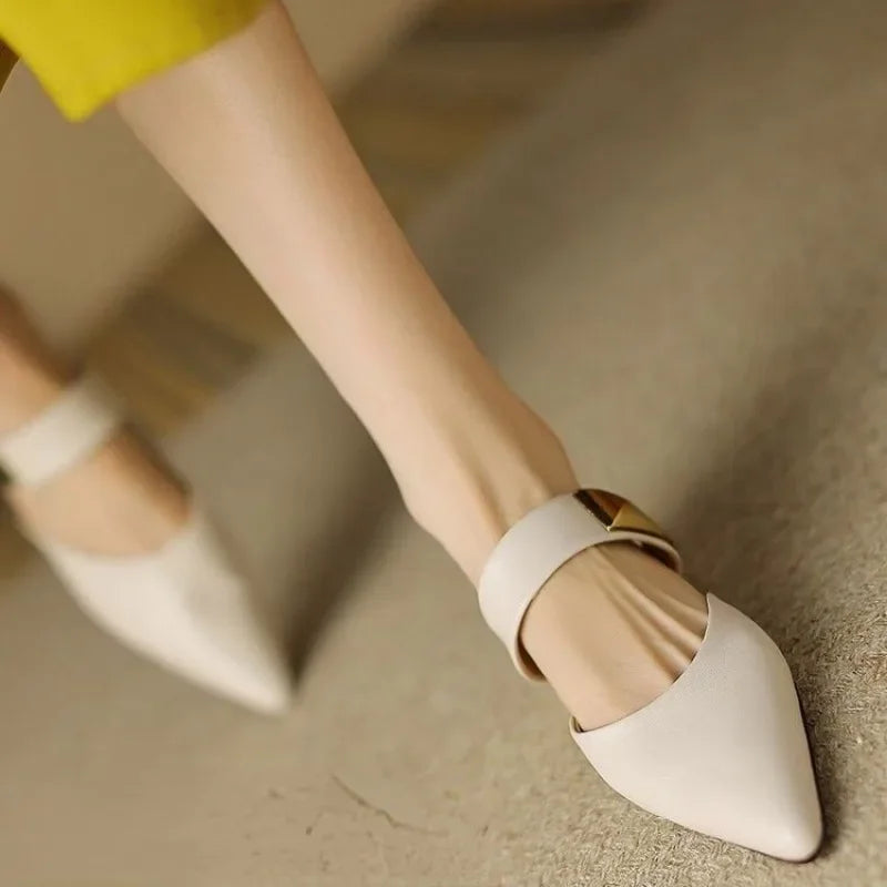 Shoes for Women 2024 Summer New Fashion Pointed Solid Simple Half Women's Slippers Comfortable Outside Leather Shoes Female