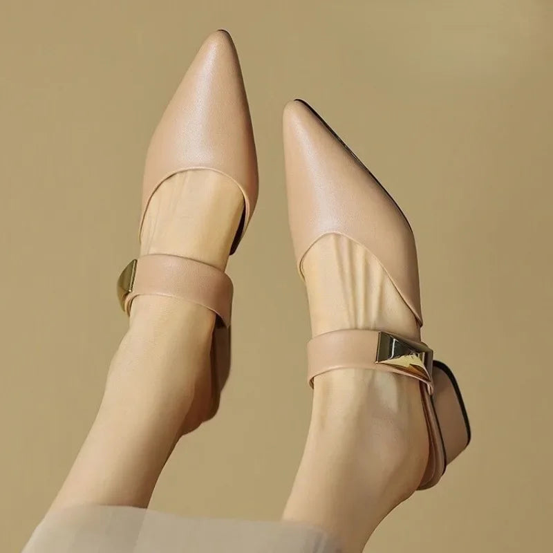 Shoes for Women 2024 Summer New Fashion Pointed Solid Simple Half Women's Slippers Comfortable Outside Leather Shoes Female