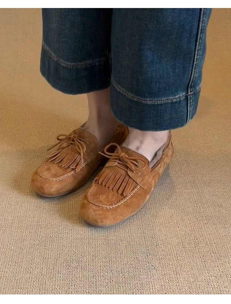 Boots for Women 2025 Hot Sale Warm Women's Flats Daily Casual Flats Women Bow Tie Fringe Round Toe Soft Bottom Boots Ladies