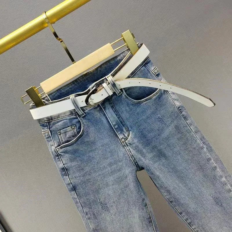 2025 Ladies Jeans Heavy Industry Rhinestone Skinny Jeans Women Spring Summer High Waist Denim Pants Korean Street Stretch Pants