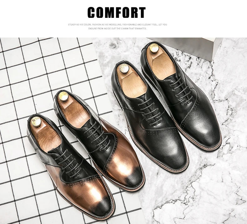 Shoes for men shoes leather shoes business dress shoes all-match casual shock-absorbing wear-resistant footwear black Plus