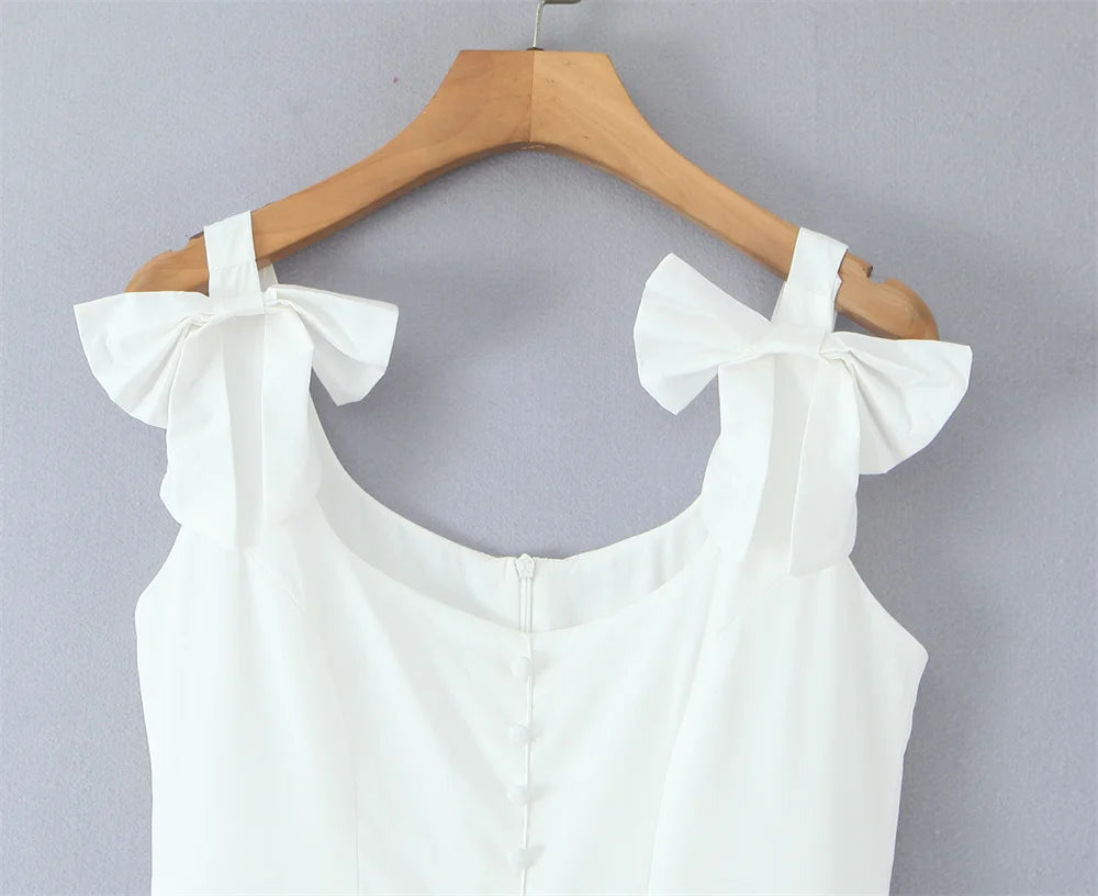 Women's Dress 2025 New Fashion Summer  White Bow Midi Dresses for Women Elegant Chic Ladies Dress