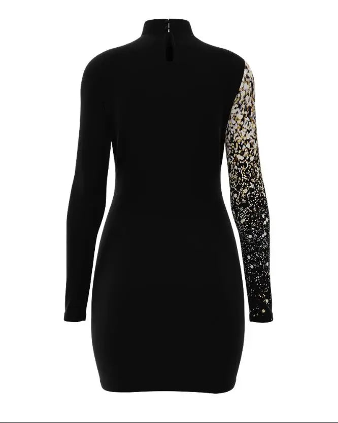 Evening Dresses for Women 2022 New Elegant Sexy Party Wedding Guest Glitter Contrast Lace Cutout Long Sleeve Bodycon Mini Dress