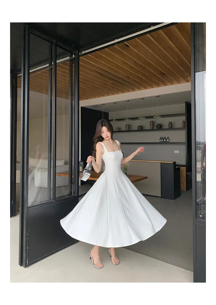 Women's Elegant Red Evening Dresses Sleeveless Wedding Guest Dress Spaghetti Strap A-Line White Party Female Prom gown Vestidos