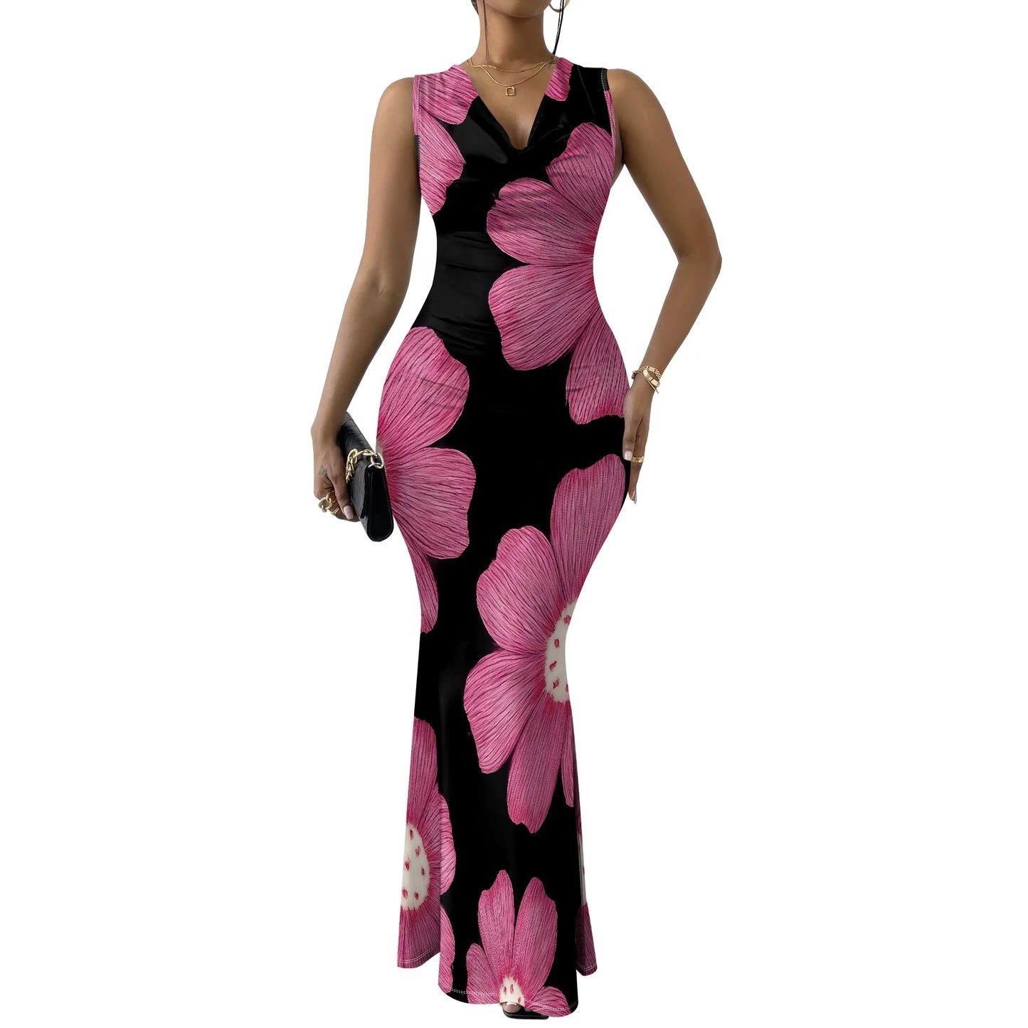 Women's Summer Rehearsal Dinner Dresses for Bride Sexy Floral Bodycon Dress Mermaid Elegant Sleeveless V Neck Formal Maxi Dresse