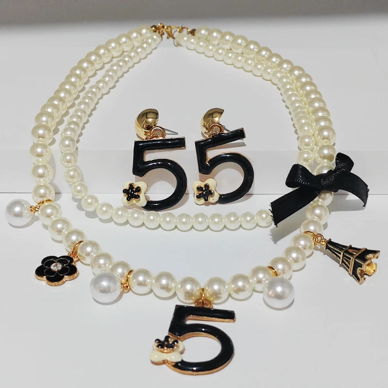 Women  trendy   Choker Pearl Necklace earring  Ladies  Jewelry set Party Accessories